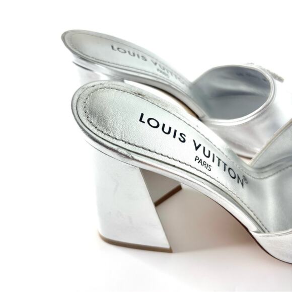 NEW Louis Vuitton Shake Crystal Embellished Metallic Calfskin LV Logo Mules 36 - Picture 6 of 10